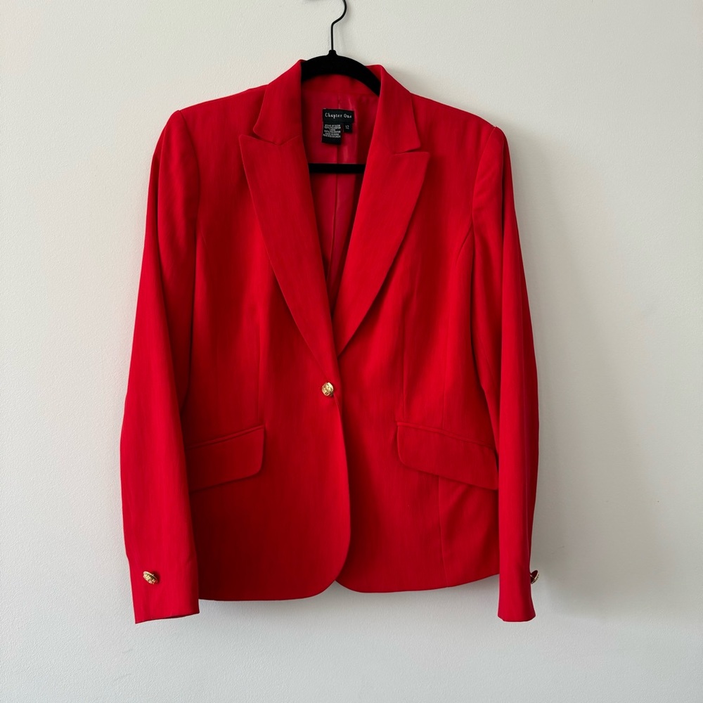 Chapter One Red Blazer Suit Jacket Size 12 EUC